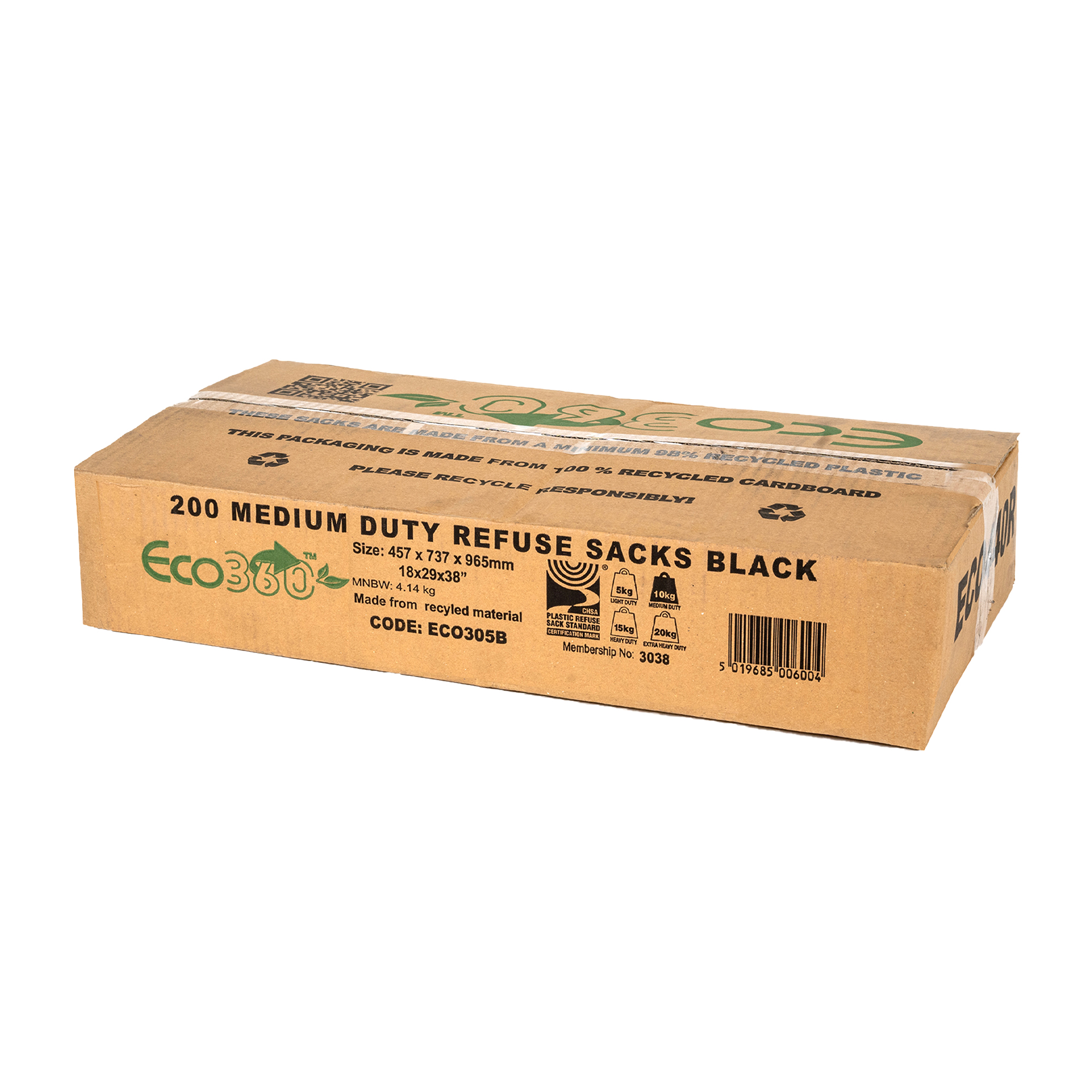 Medium Duty Black Refuse Sack 441x722x952mm (18 x 29 x 38'') (Flat-Packed)